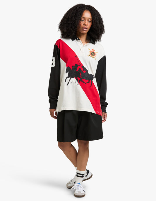 Cotton Jersey Rugby Shirt - Deckwash White/Polo Black