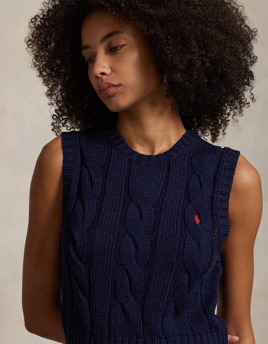 Cable-Knit Cotton Cropped Vest - Hunter Navy
