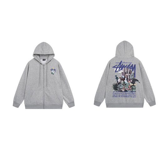 Stussy Hoodie Zip-Up Cardigan Fleece Hooded Sweater
