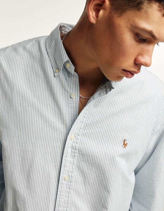 Custom Fit Oxford Shirt - Blue/White Stripe