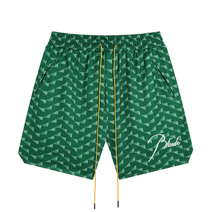 Rhude Letter Embroidered Hip Hop  Casual Split Shorts