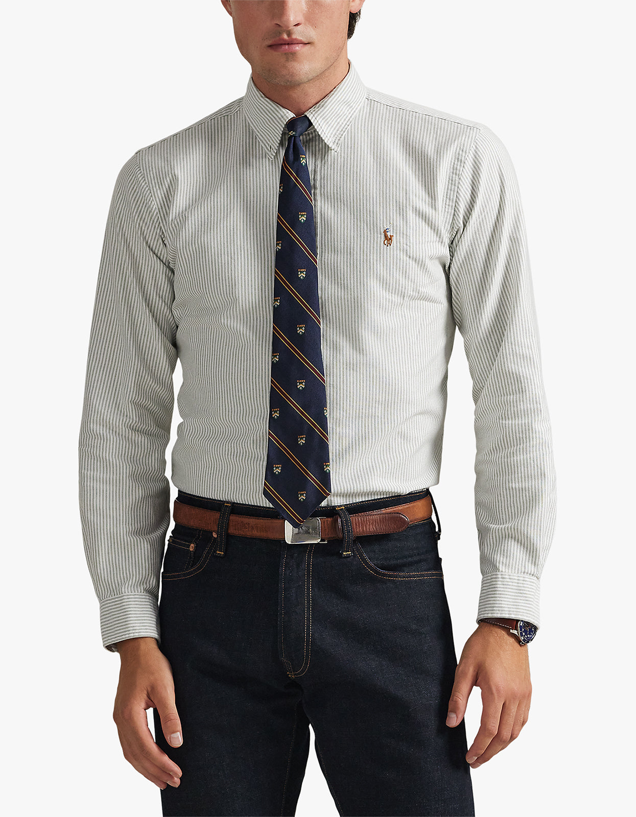 Custom Fit Striped Oxford Shirt - 6636J Shamrock/White