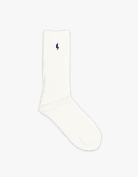 Mens Classic Crew Ribbed Casual Socks - White