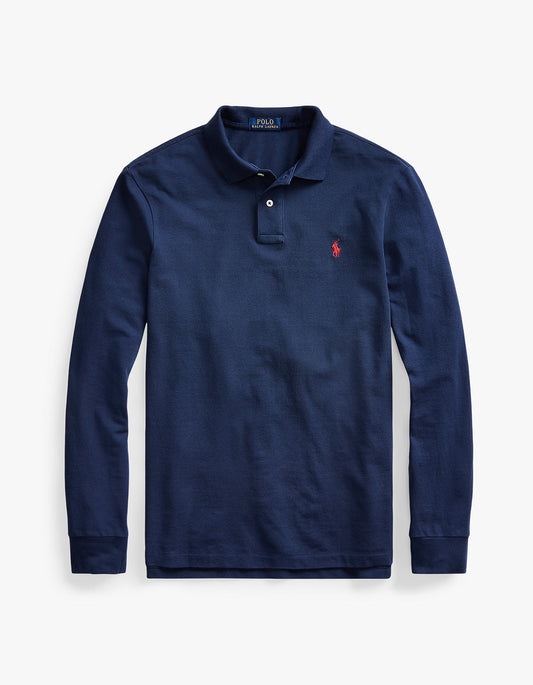 Custom Slim Fit Mesh L/S Polo Shirt - Newport Navy/C3870