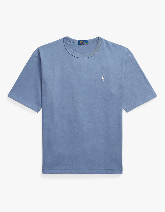Short Sleeve Back Script T Shirt - Capri Blue