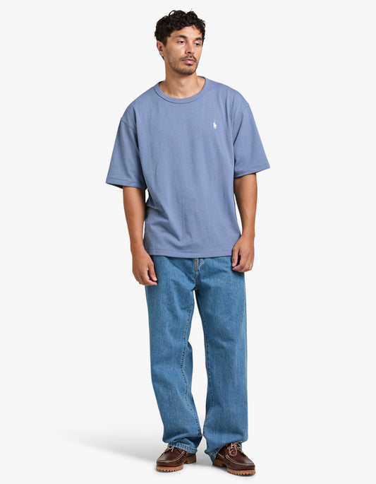 Short Sleeve Back Script T Shirt - Capri Blue