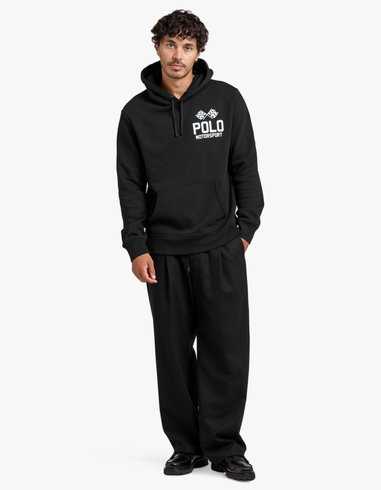 Slub Fleece Graphic Hoodie - Polo Black