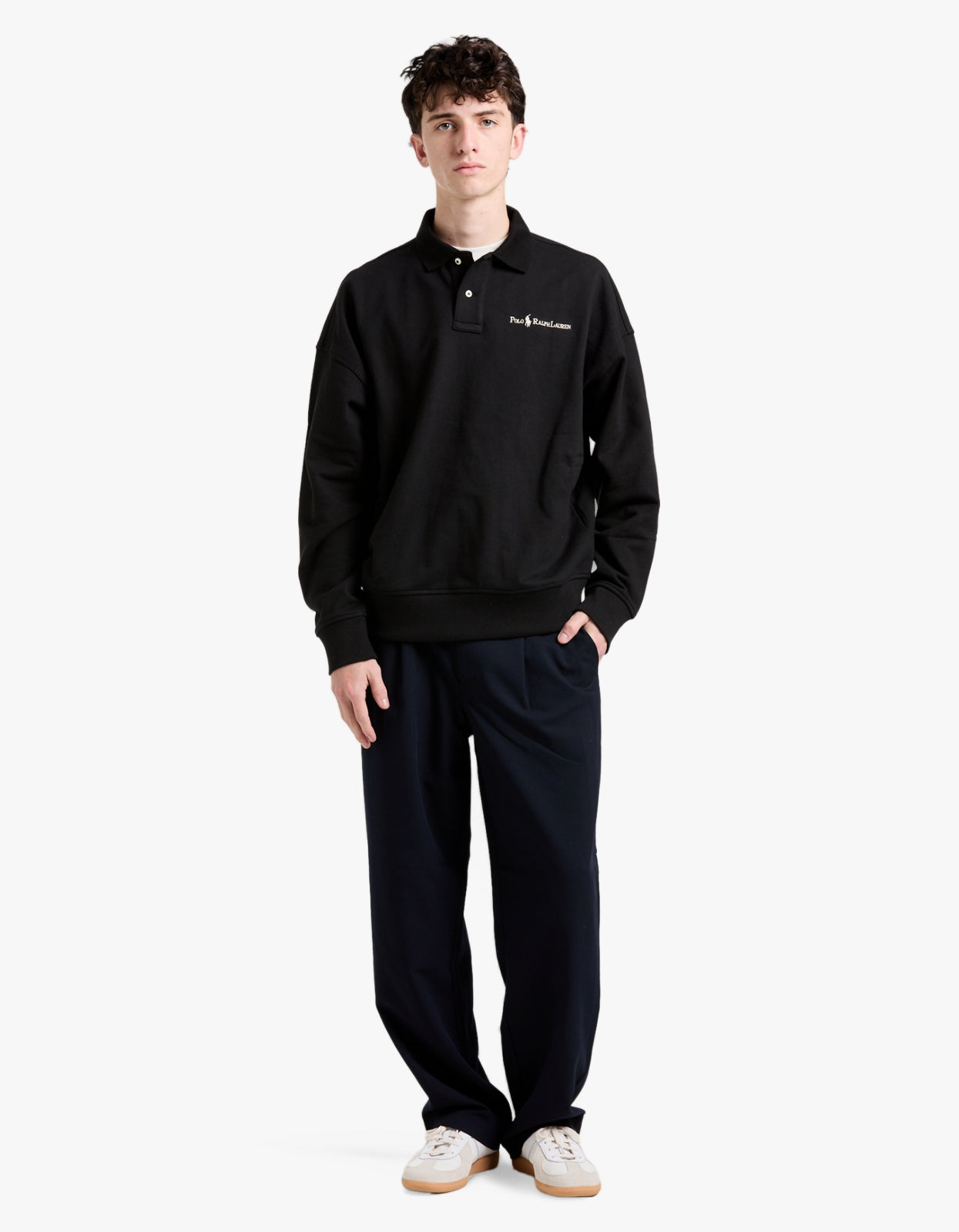 Relaxed Fit Logo Collared Sweatshirt - Polo Black