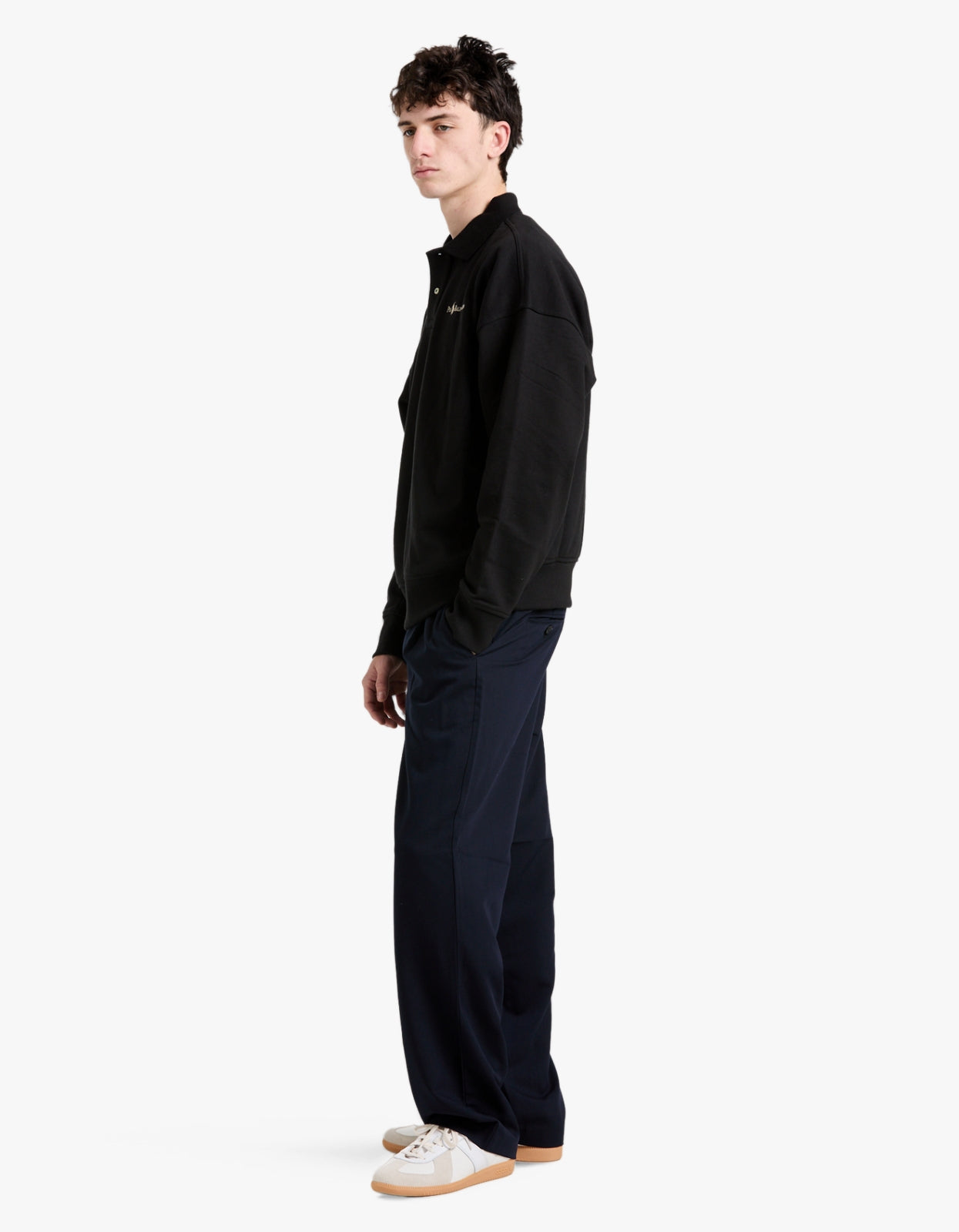 Relaxed Fit Logo Collared Sweatshirt - Polo Black