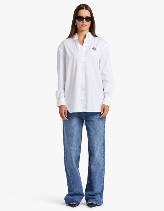 L/S Button Front Shirt - White