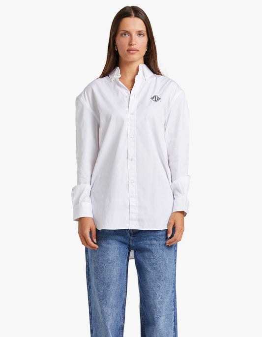 L/S Button Front Shirt - White