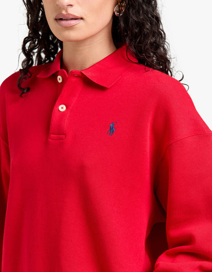 Polo Collar Fleece Pullover - Red