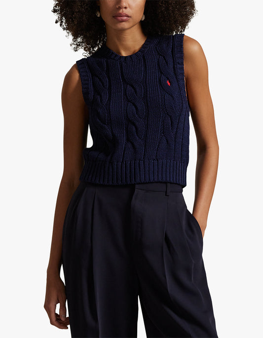 Cable-Knit Cotton Cropped Vest - Hunter Navy