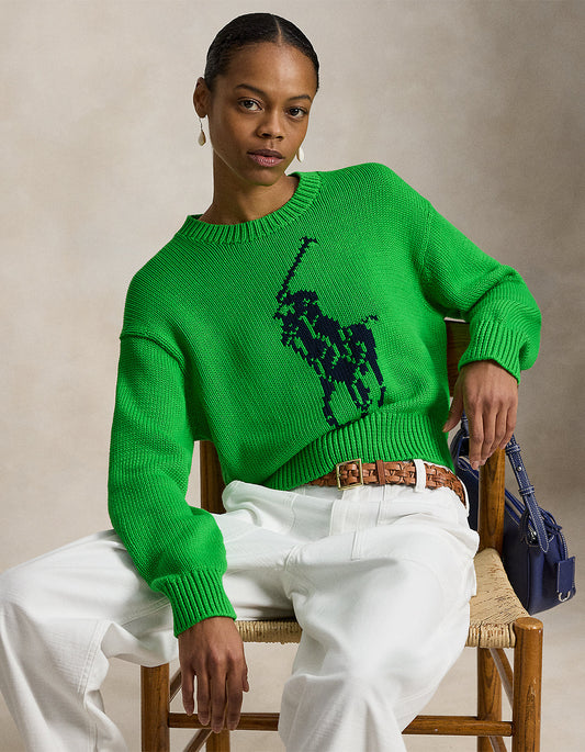 Big Pony Cotton Crewneck Sweater - Palm Green