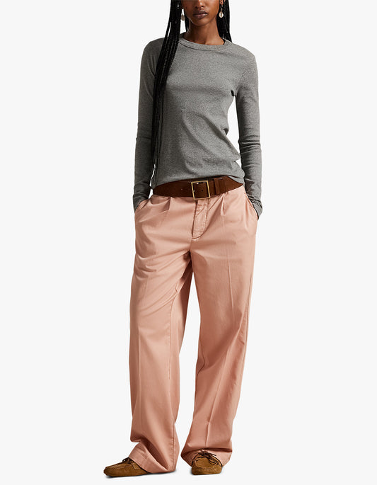 Pleated Cotton-Blend Relaxed Pant - Mauve