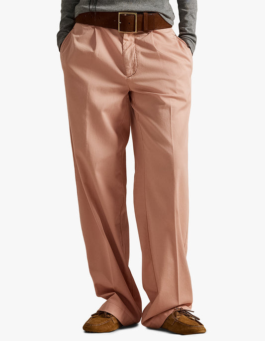 Pleated Cotton-Blend Relaxed Pant - Mauve