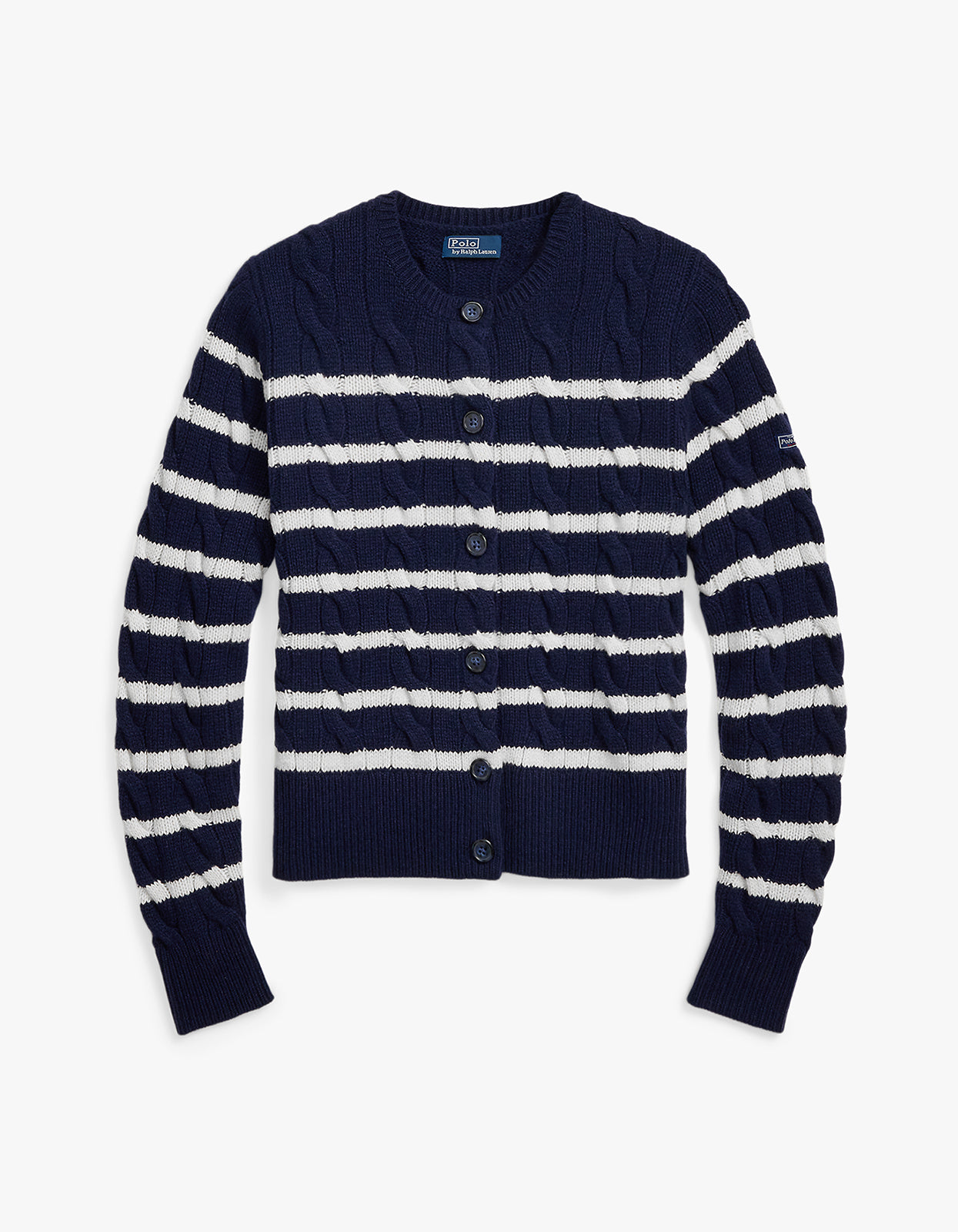 Striped Cable Wool Cashmere Cardigan - Hunter Navy/Authentic Cream