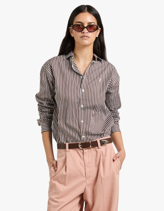 Ls Rmsy St Long Sleeve Blouse - Brown/White