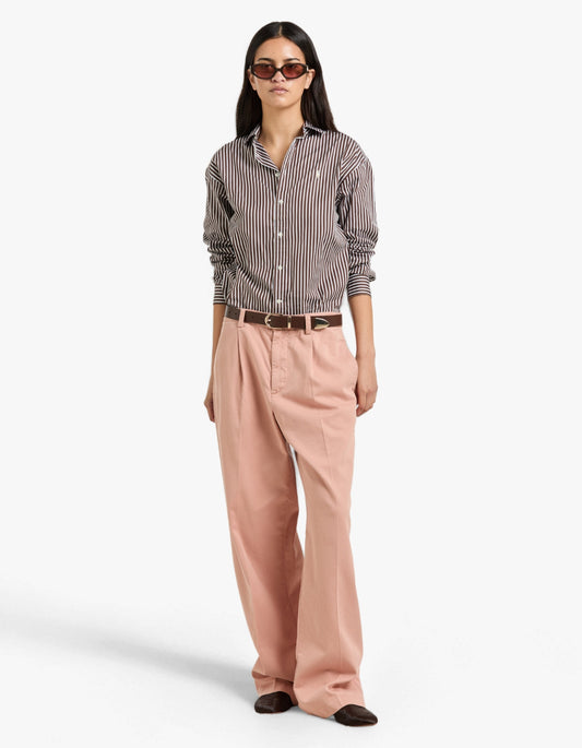 Ls Rmsy St Long Sleeve Blouse - Brown/White