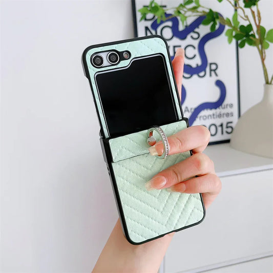 Samsung Z Flip Ring Holder Leather Case