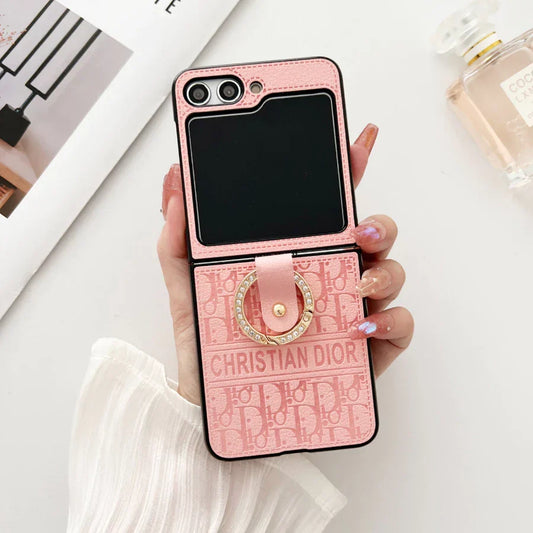 Premium Pattern Flip Case with Gold Ring Stand