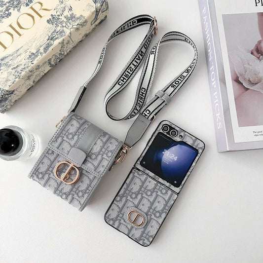 Luxury Flip Wallet Case + Crossbody Strap